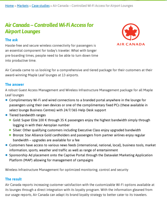 Air Canada: Wi-Fi Access in Maple Leaf Lounges - Datavalet
