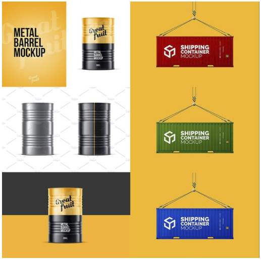 Metal Oil Barrel Mockup + Shipping Container Mockup » DownTR - Full